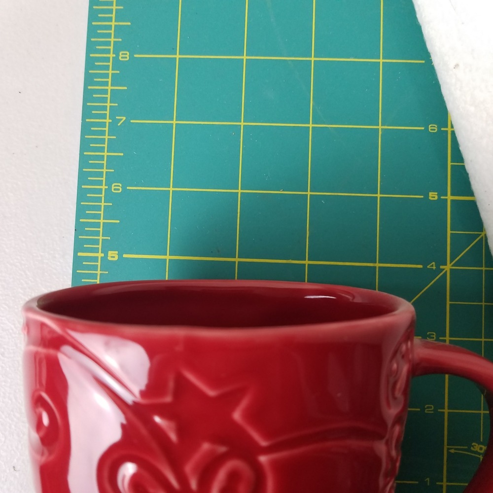 Red Embossed Floral Starbucks Coffee Mug Tea Cup Flower Star‎ Accents bone china - Picture 8 of 9